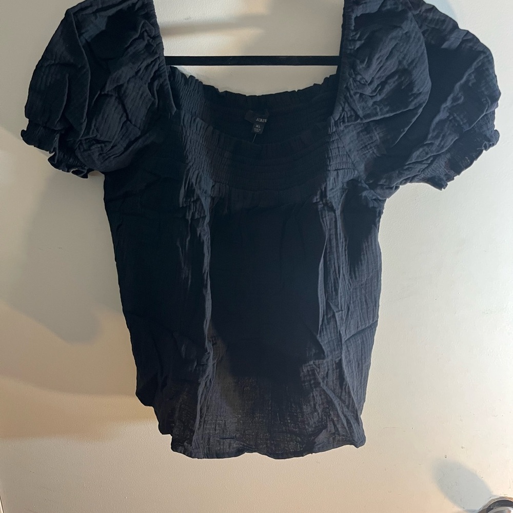 J. Crew Black Textured Puff Sleeve Blouse